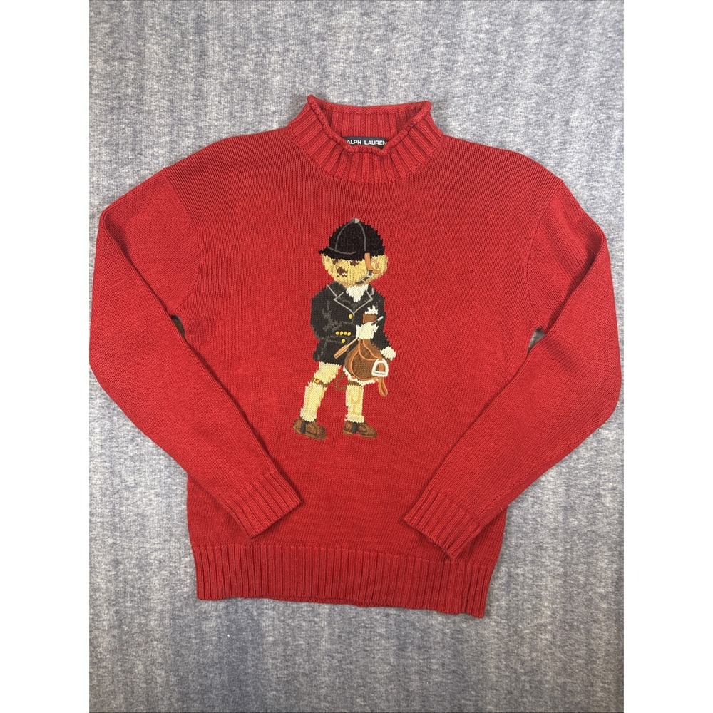 RARE Vintage 90s Polo Ralph Lauren Red Equestrian Horse Knit Sweater Medium
